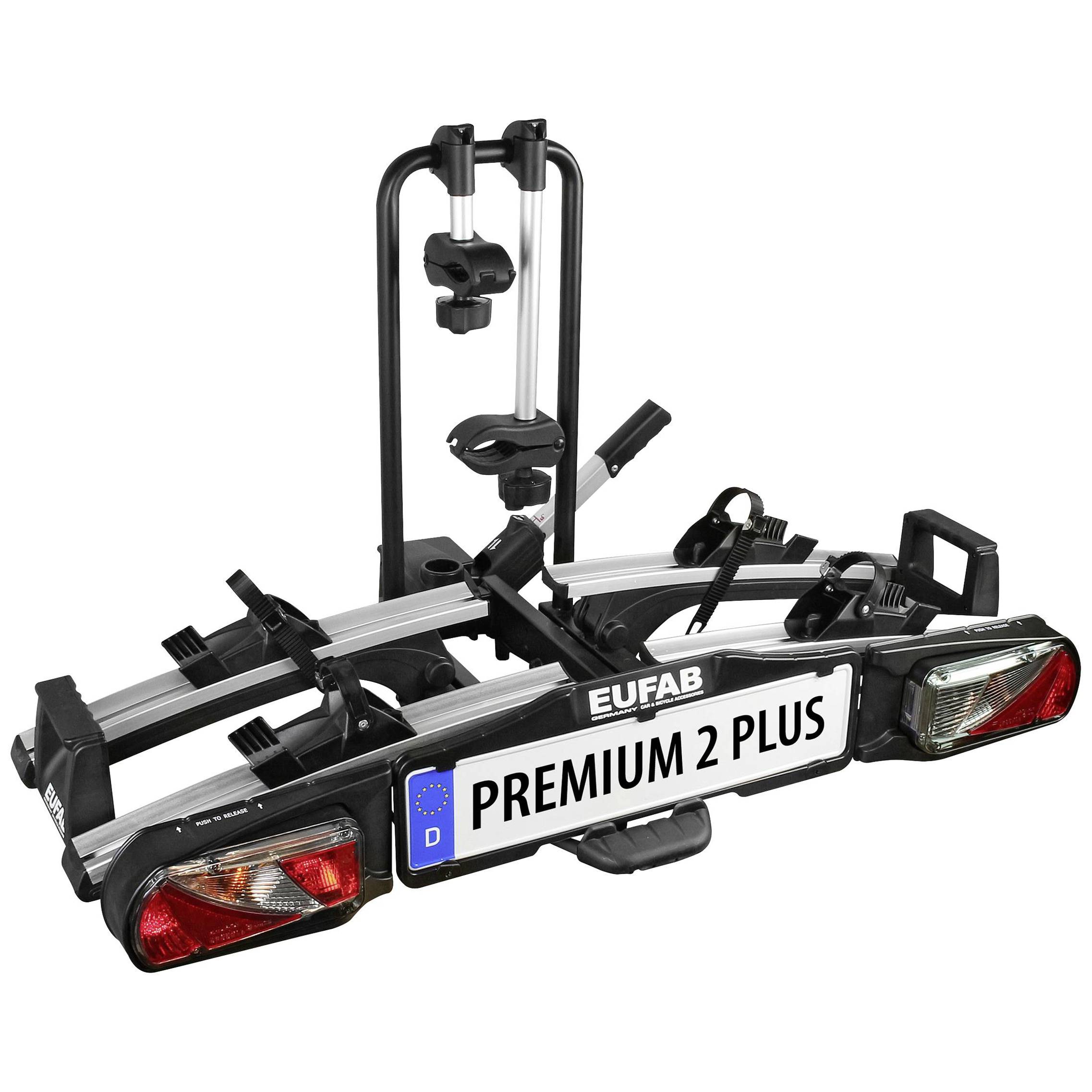 Eufab - 11523 (Fahrradträger) Heckträger PREMIUM II Plus, Anhängerkupplung, Kunststoff/Stahl/Aluminium, 13-polig, Abklappbar