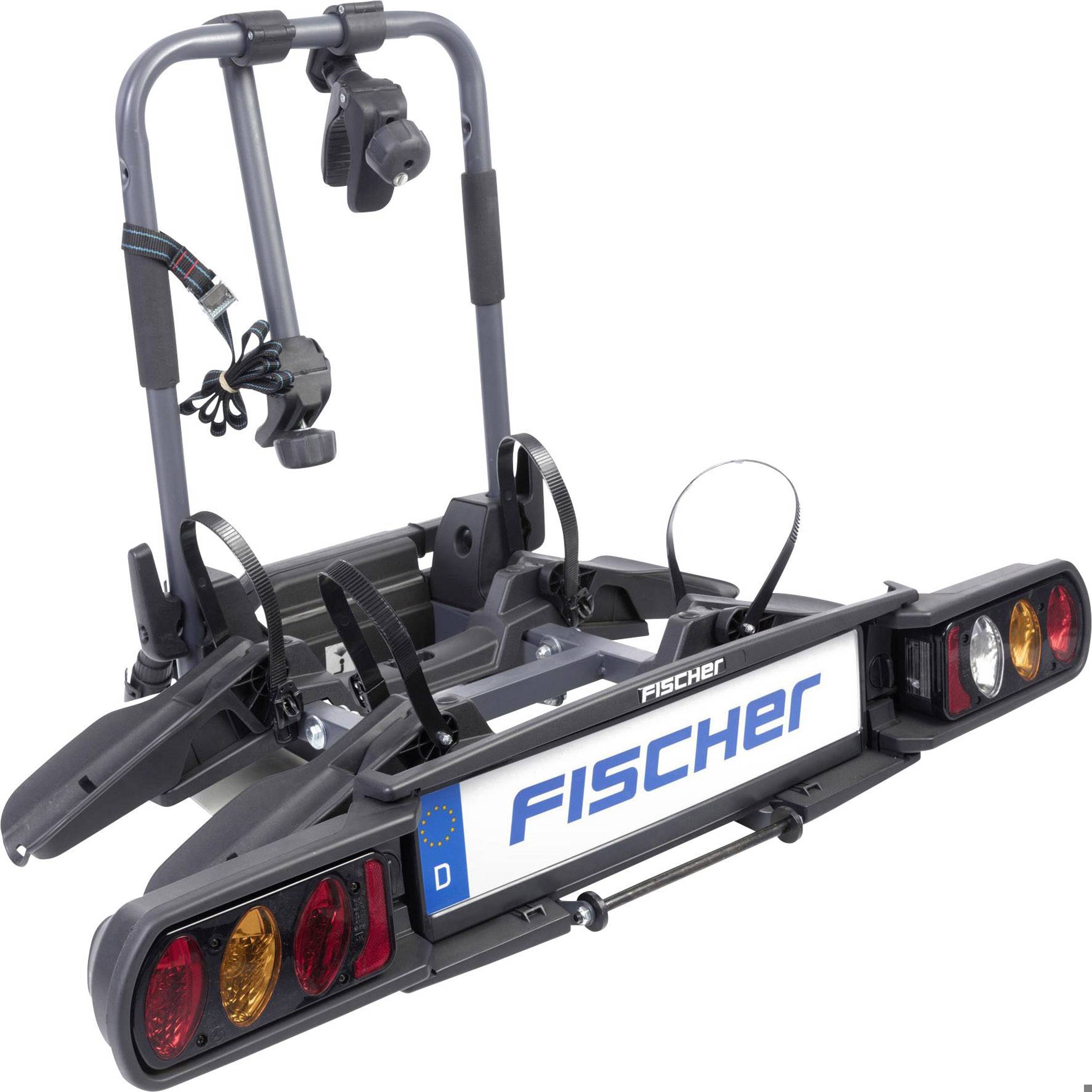 FISCHER FAHRRAD - 126001 (ProlineEvo Fahrradträger) - 2 Fahrräder, Anhängerkupplung, Stahl - 60kg Traglast - falt-/klappbar, geeignet für Elektrofahrräder (B x H x T) 70 x 66 x 28 cm - 13-polig